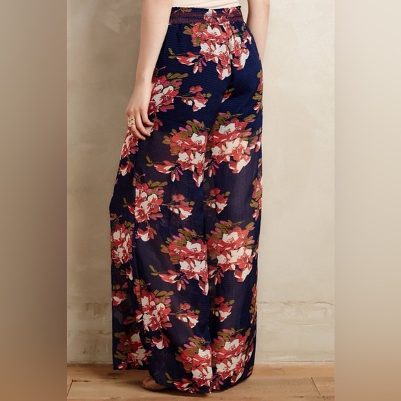 Anthropologie Elevenses | Navy Fire Lily Sheer Wide Leg Pull On Pants, Medium - Picture 4 of 11